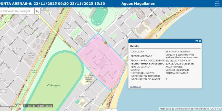 Aguas Magallanes : Corte no progamado hoy domingo 23/11/25