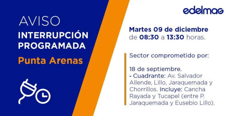 Corte programado de energía afectará a vecinos del sector 18 de Septiembre en Punta Arenas este martes