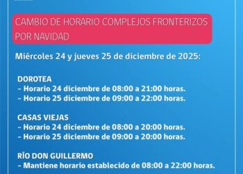 Modifican horario de atención en pasos fronterizos por navidad.