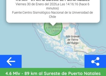 Sismo de magnitud 4,6 se registró al sureste de Puerto Natales
