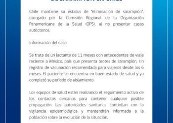Minsal confirma caso importado de sarampión y descarta transmisión local en Chile