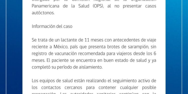 Minsal confirma caso importado de sarampión y descarta transmisión local en Chile
