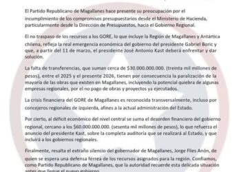 Partido Republicano de Magallanes acusa grave incumplimiento presupuestario del Gobierno y alerta impacto en la región