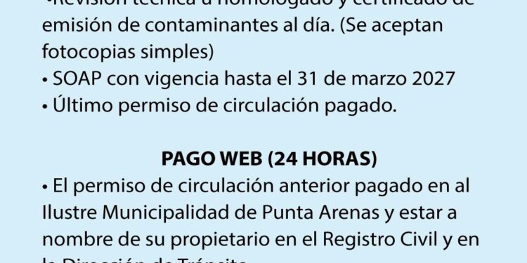 Municipalidad de Punta Arenas informa requisitos para renovar el Permiso de Circulación 2026