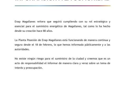 ENAP Magallanes descarta riesgos en suministro energético y asegura operación continua de Planta Posesión