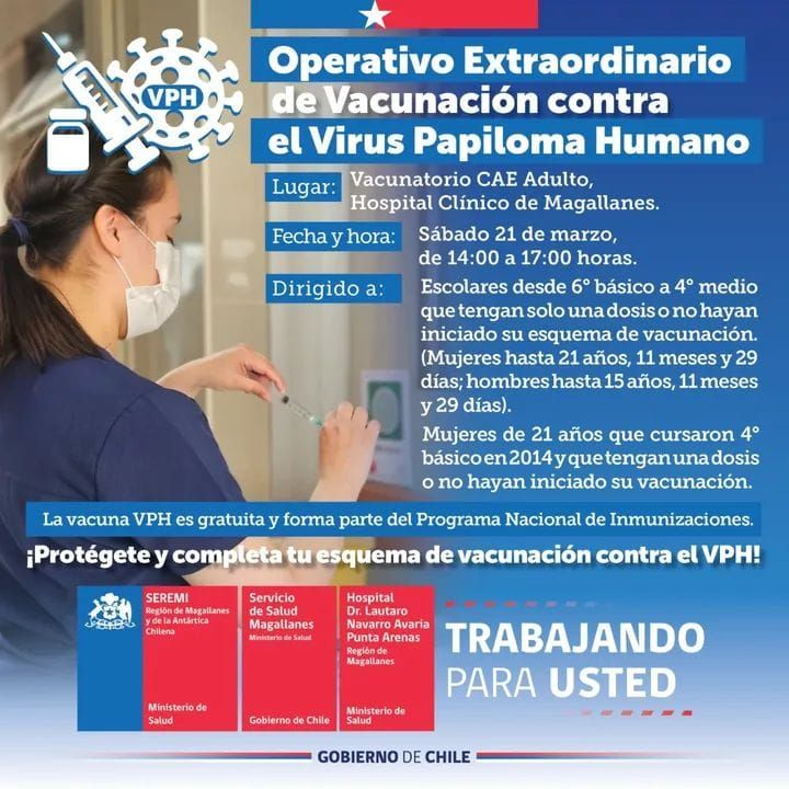Realizarán operativo extraordinario de vacunación contra el VPH en Punta Arenas