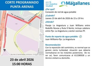 Aguas Magallanes anuncia corte programado de agua potable en Punta Arenas este 23 de abril