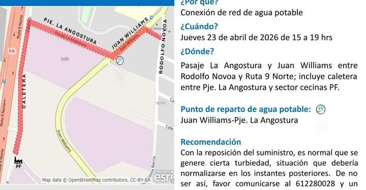 Aguas Magallanes anuncia corte programado de agua potable en Punta Arenas este 23 de abril