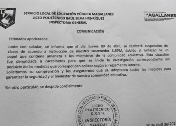Suspensión de clases en liceo de Punta Arenas tras hallazgo de amenaza