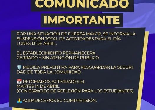 Liceo Salesiano San José suspende clases por situación de fuerza mayor