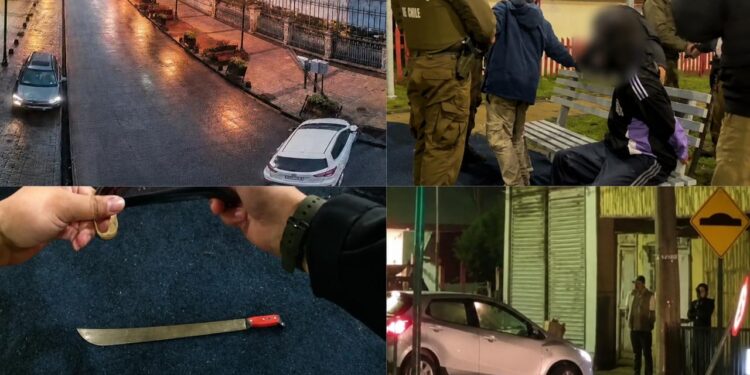 Dos detenidos por porte de arma blanca y millonarios daños tras choques contra postes en Punta Arenas