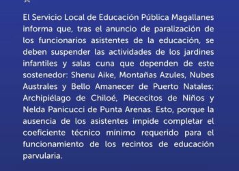 Asistentes de la Educación de Magallanes inician paralización y obligan a suspender actividades en jardines infantiles