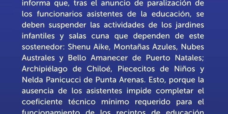 Asistentes de la Educación de Magallanes inician paralización y obligan a suspender actividades en jardines infantiles