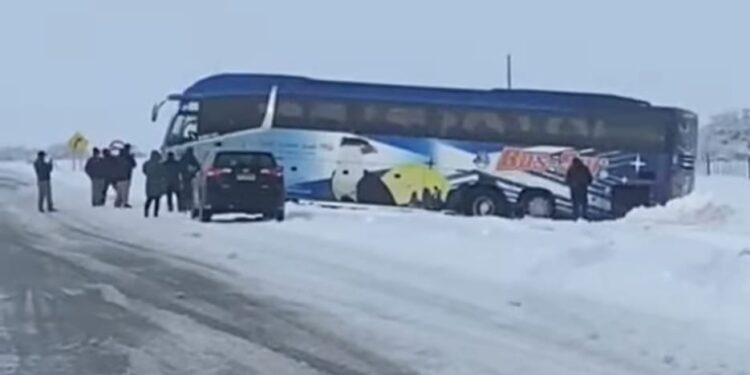 Bus con pasajeros se sale de la Ruta 9 Norte en medio de intensa nevada, no hubo lesionados