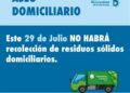 Este 29 de julio se conmemora el Día Nacional del Recolector y Recolectora de Residuos Domiciliarios: No habrá retiro de basura.