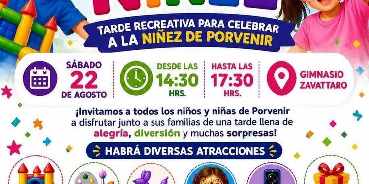 La Ilustre Municipalidad de Porvenir invita a la comunidad a la gran celebración del Día de la Niñez.