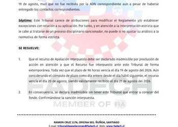 Fadech declara inadmisible apelación de piloto Petre Aguilera , recurso fue interpuesto ante este Tribunal de forma extemporánea, manifestó el organismo.