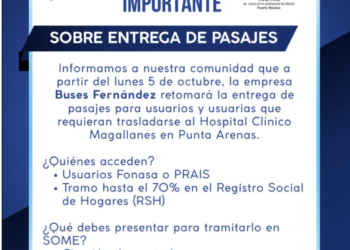 Buses Fernandez retoma la entrega de pasajes para traslado de pacientes de Puerto Natales al Hospital Clinico, en capital regional.