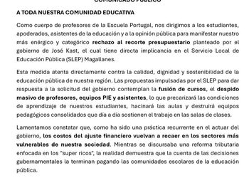 Profesores de la Escuela Portugal expresan rechazo a eventual recorte presupuestario que afectaría al SLEP Magallanes